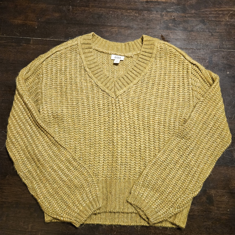 a.n.a Women's V-Neck Sweater in Mustard - Picture 2 of 7